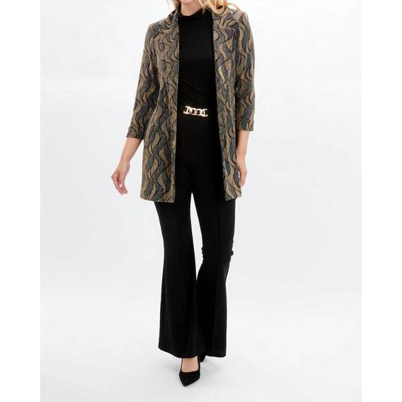 NEW FRANK LYMAN shimmer wave motif jacket in gold/navy - Picture 4 of 4